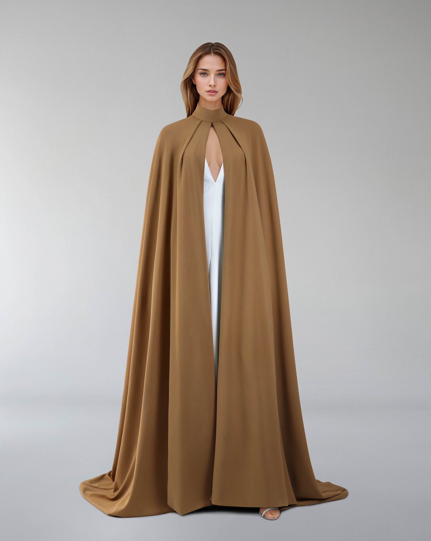 Hearted neckline dress with maxi cape-ODD-Sulaaf