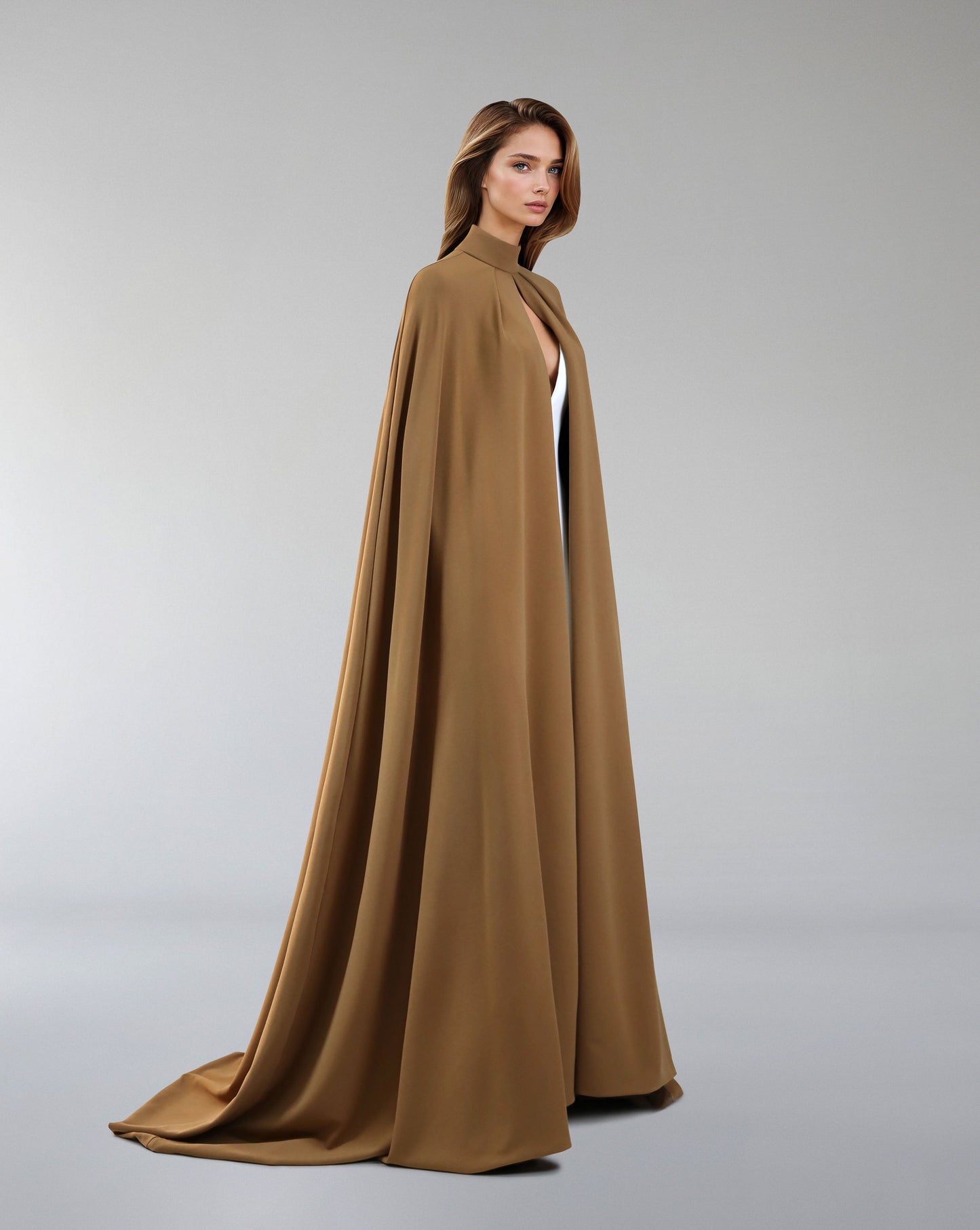 Hearted neckline dress with maxi cape-ODD-Sulaaf