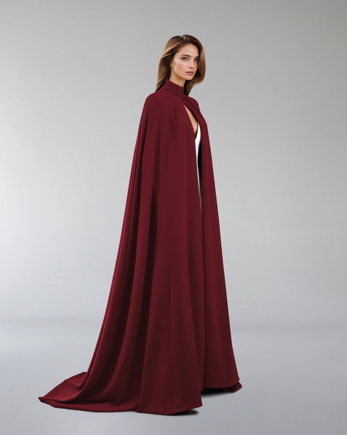 Hearted neckline dress with maxi cape-ODD-Sulaaf