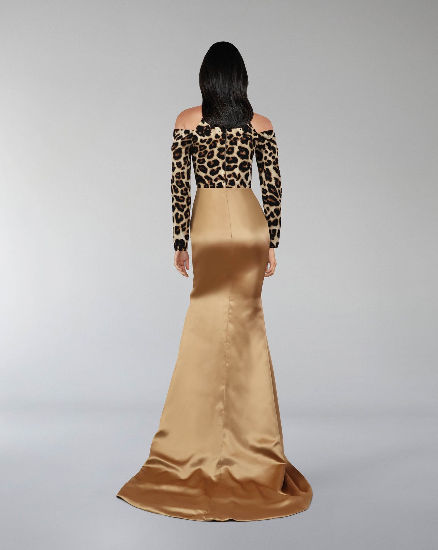 Shoulders off leopard dress with train - ODD-LOSAR