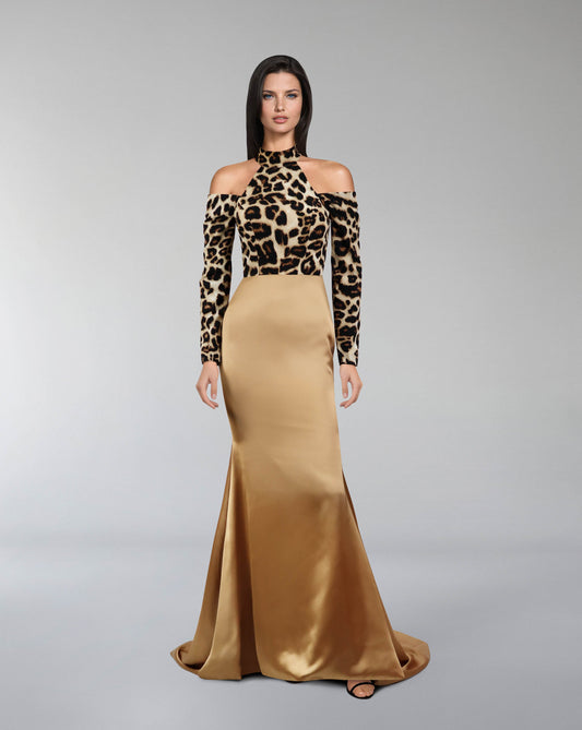 Shoulders off leopard dress with train - ODD-LOSAR