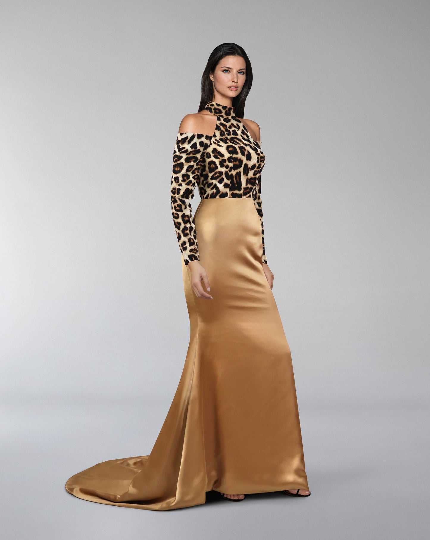 Shoulders off leopard dress with train - ODD-LOSAR