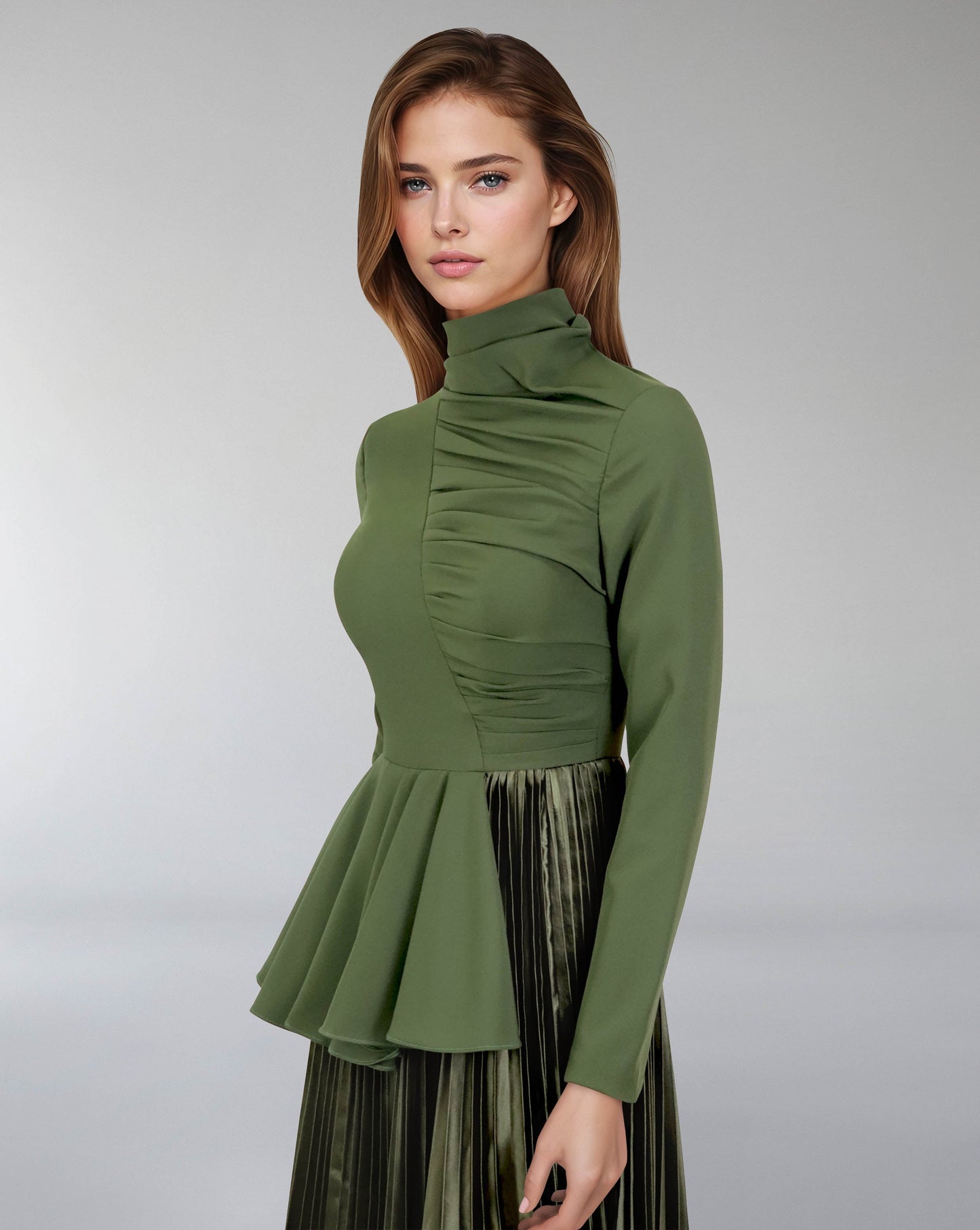 Asymmetrical pleated dress with waistband ruffle-ODD-Tetty