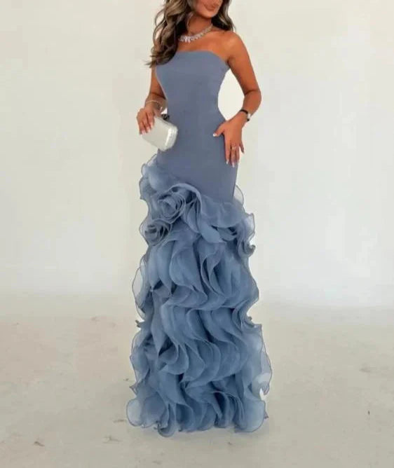 Strapless mermaid dress with layered organza ruffles – ODD- SKYLA