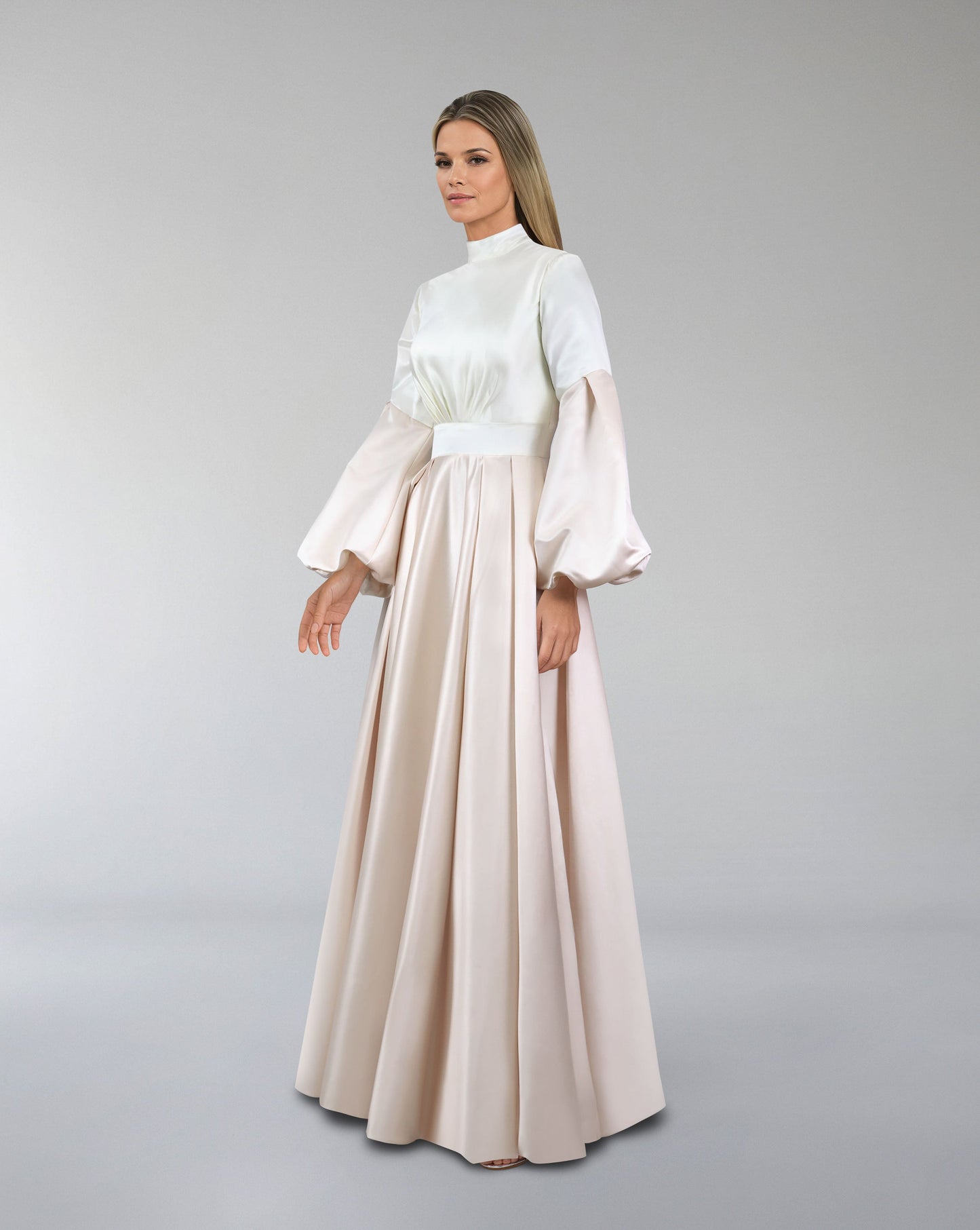 ODD-Puffed sleeves dress with maxi skirt