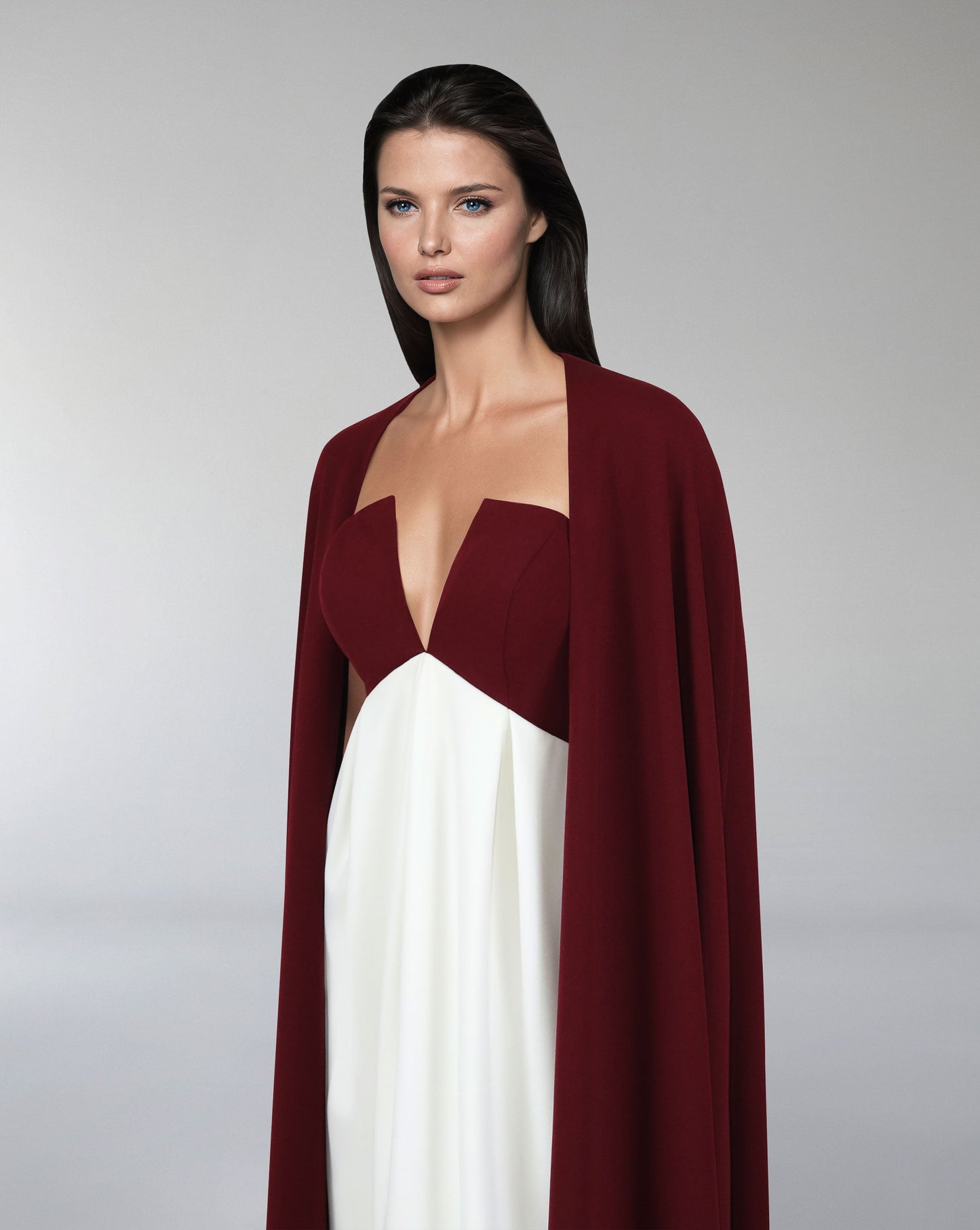 ODD - V neckline column dress with maxi cape