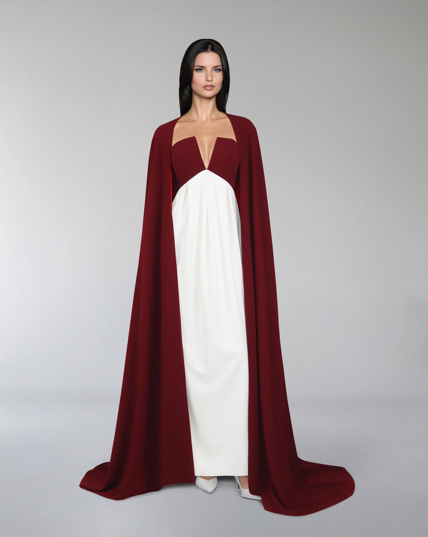 ODD - V neckline column dress with maxi cape