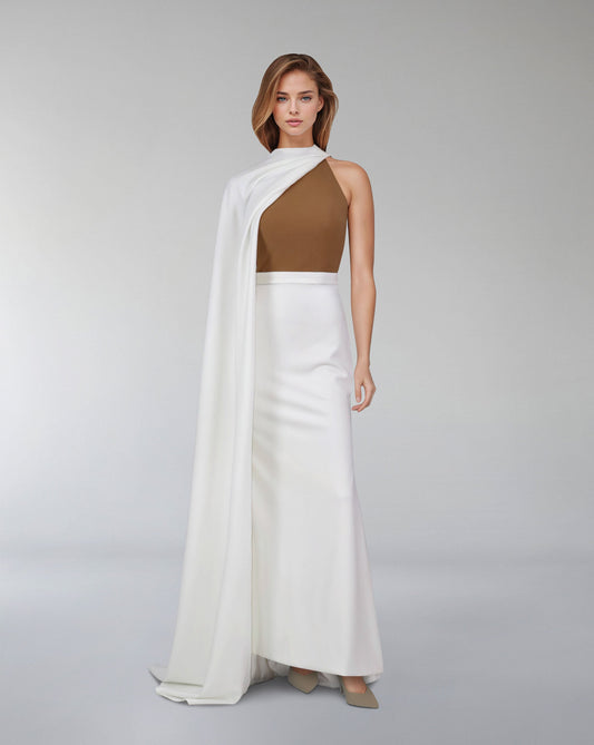 Sleeveless column dress with detachable side cape  - ODD-ALINA