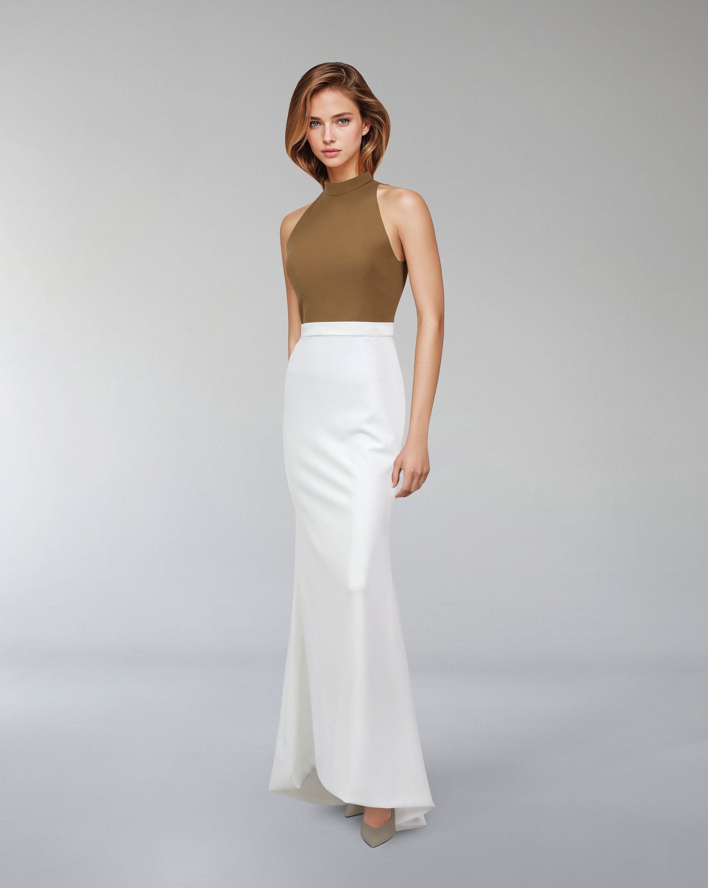 Sleeveless column dress with detachable side cape  - ODD-ALINA