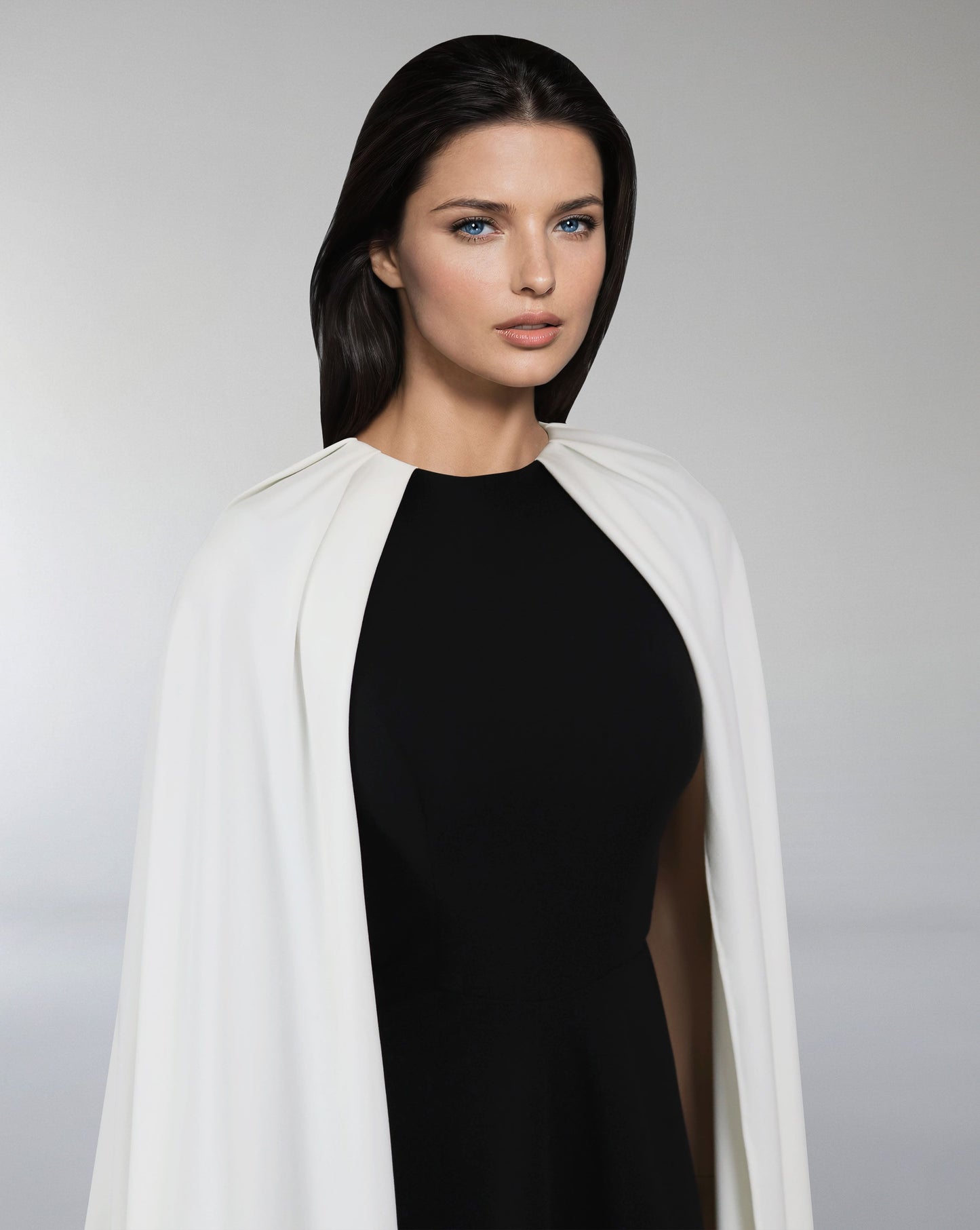 Black & white column dress with maxi cape - ODD-NOELLE