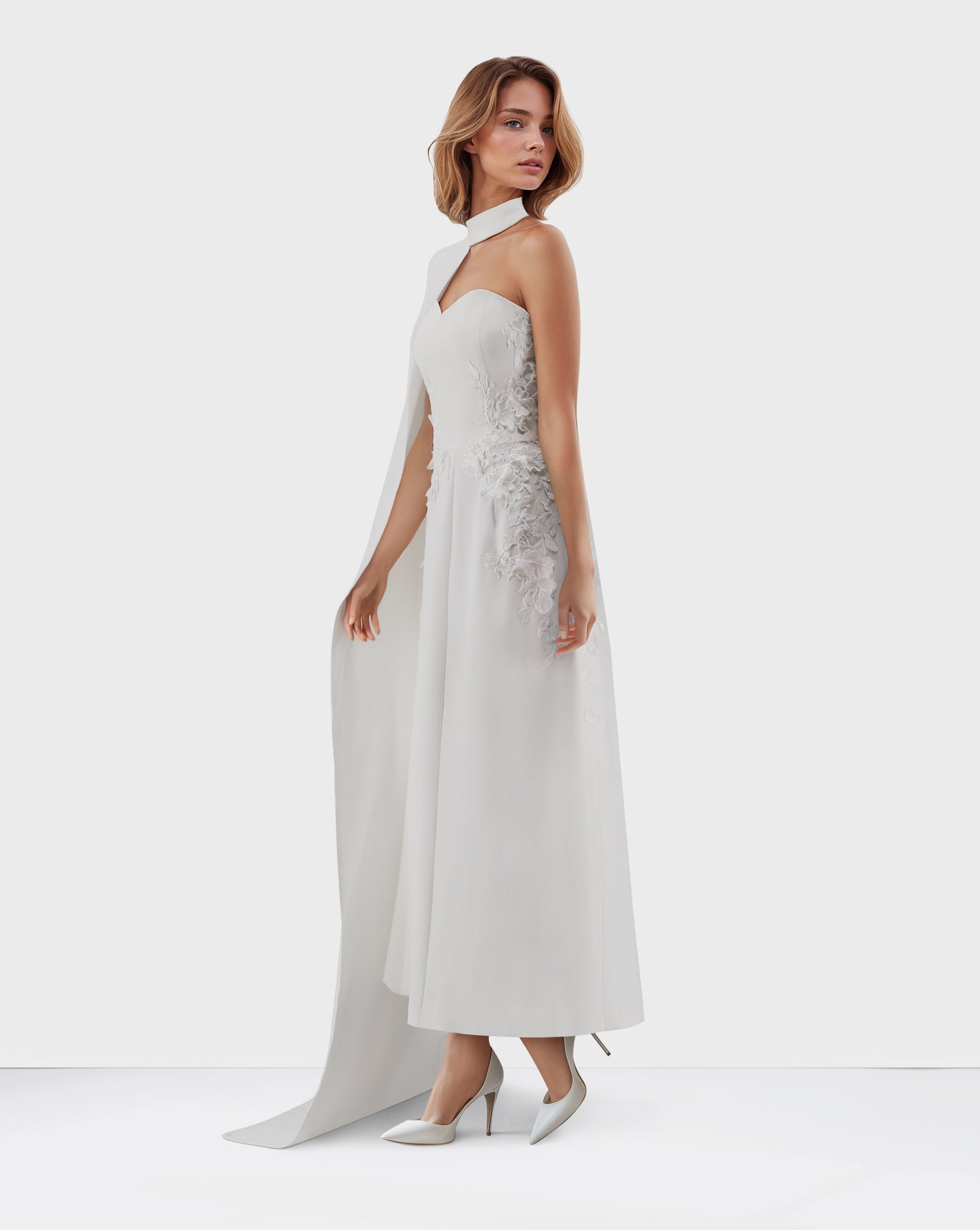 ODD-Strapless a line dress with one shoulder cape - Norjen