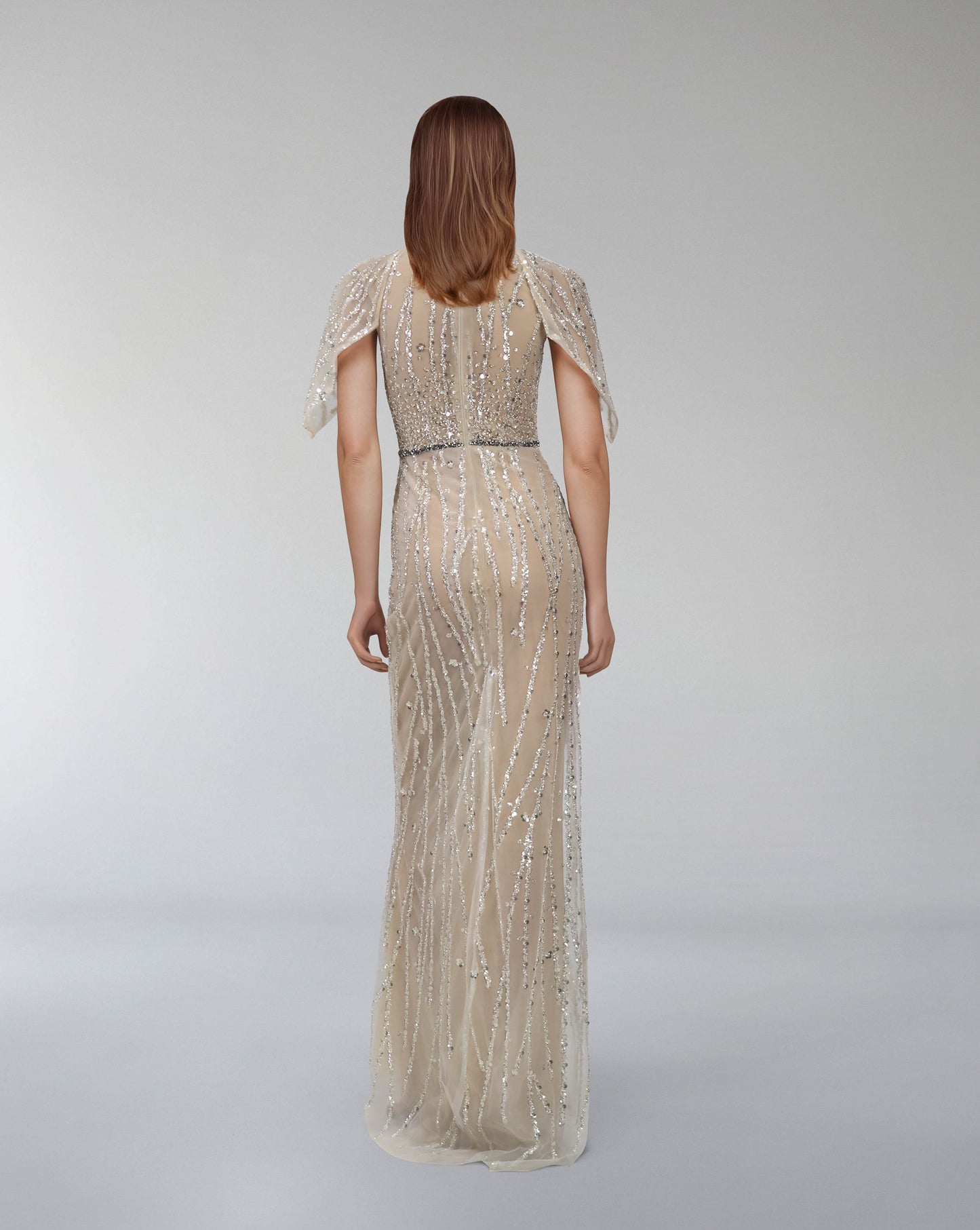 Sequined column dress with ruffled sleeves -ODD-ARIA