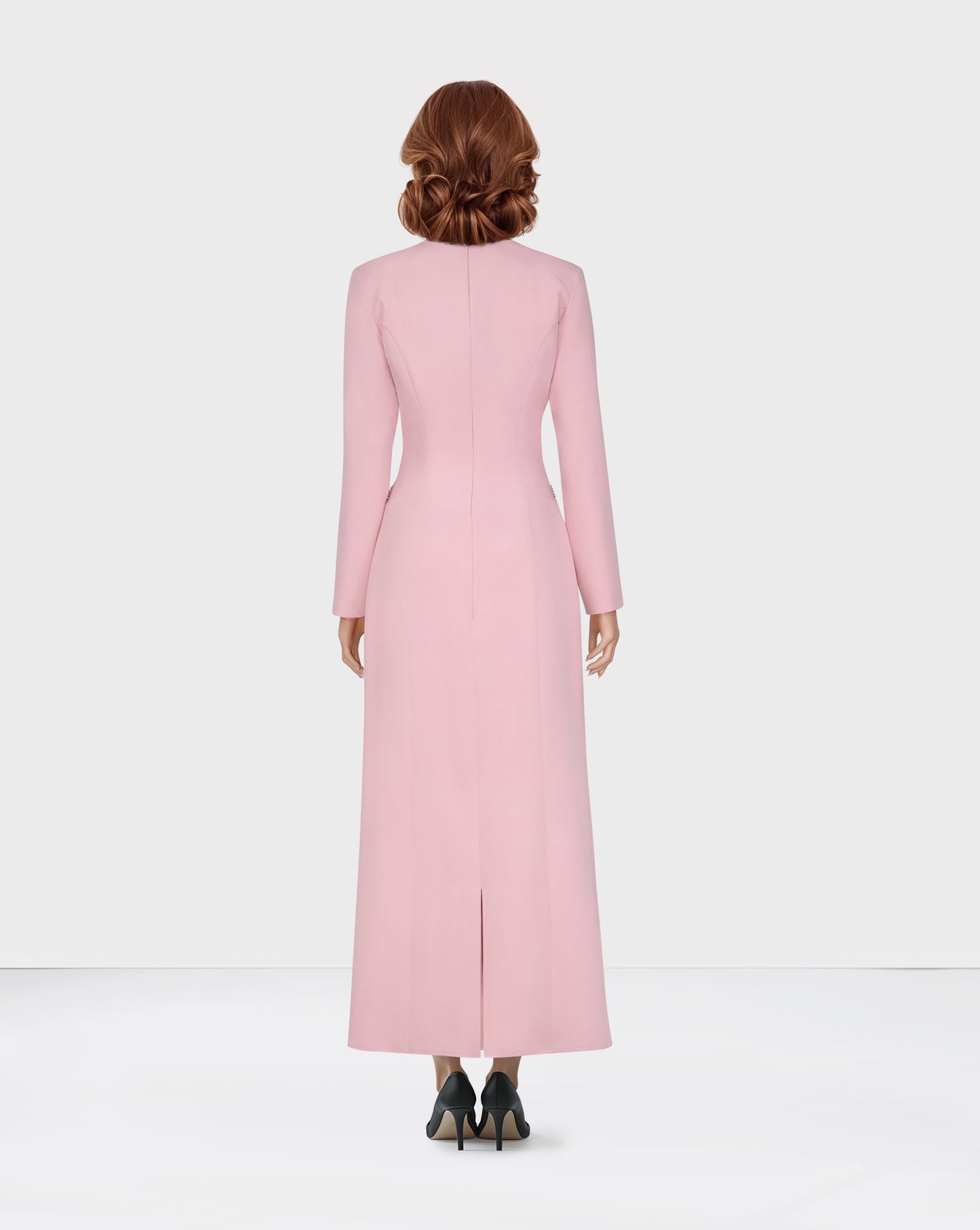 ODD-V Neckline long-sleeved pink dress with sequinned lines