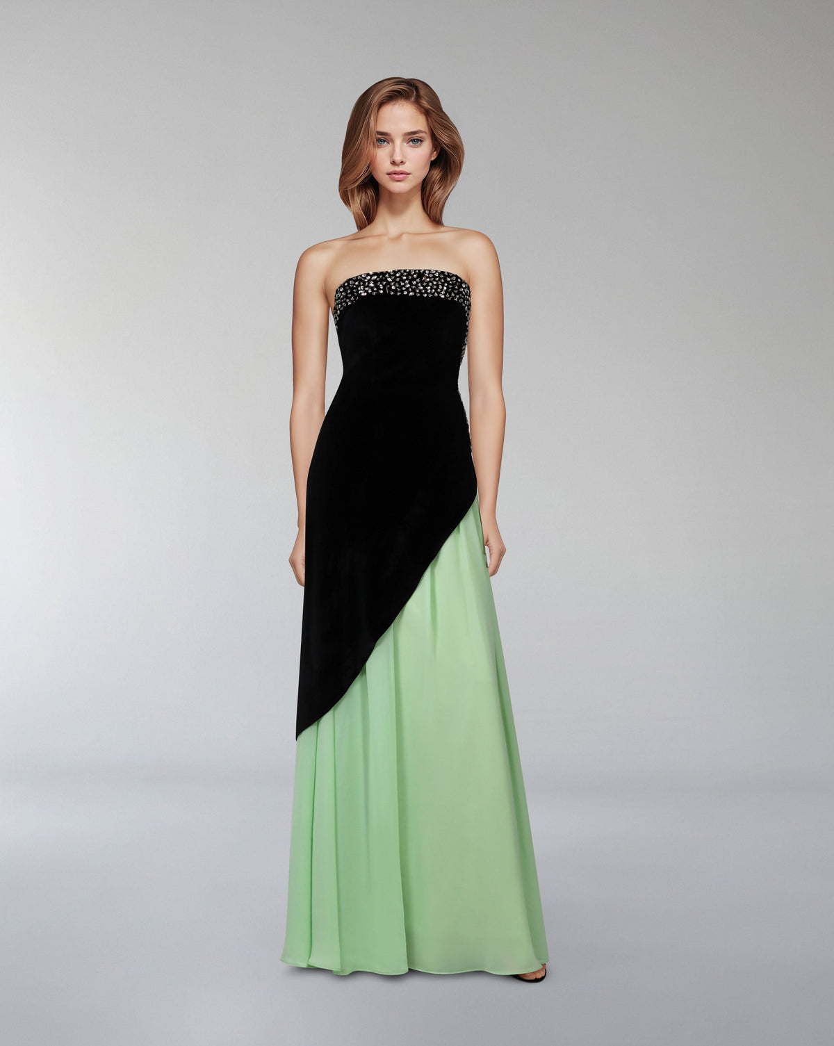Strapless color-block gown with embellished bodice – ODD- Poleno