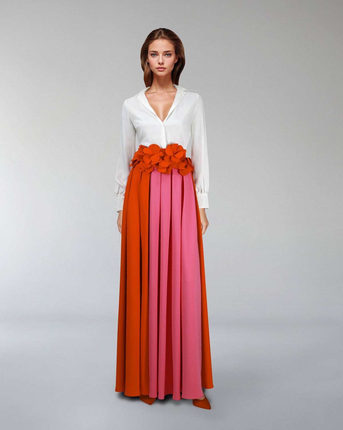 Floor-length skirt with flowered waist and white shirt - ODD-SELENE
