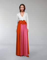 Floor-length skirt with flowered waist and white shirt - ODD-SELENE