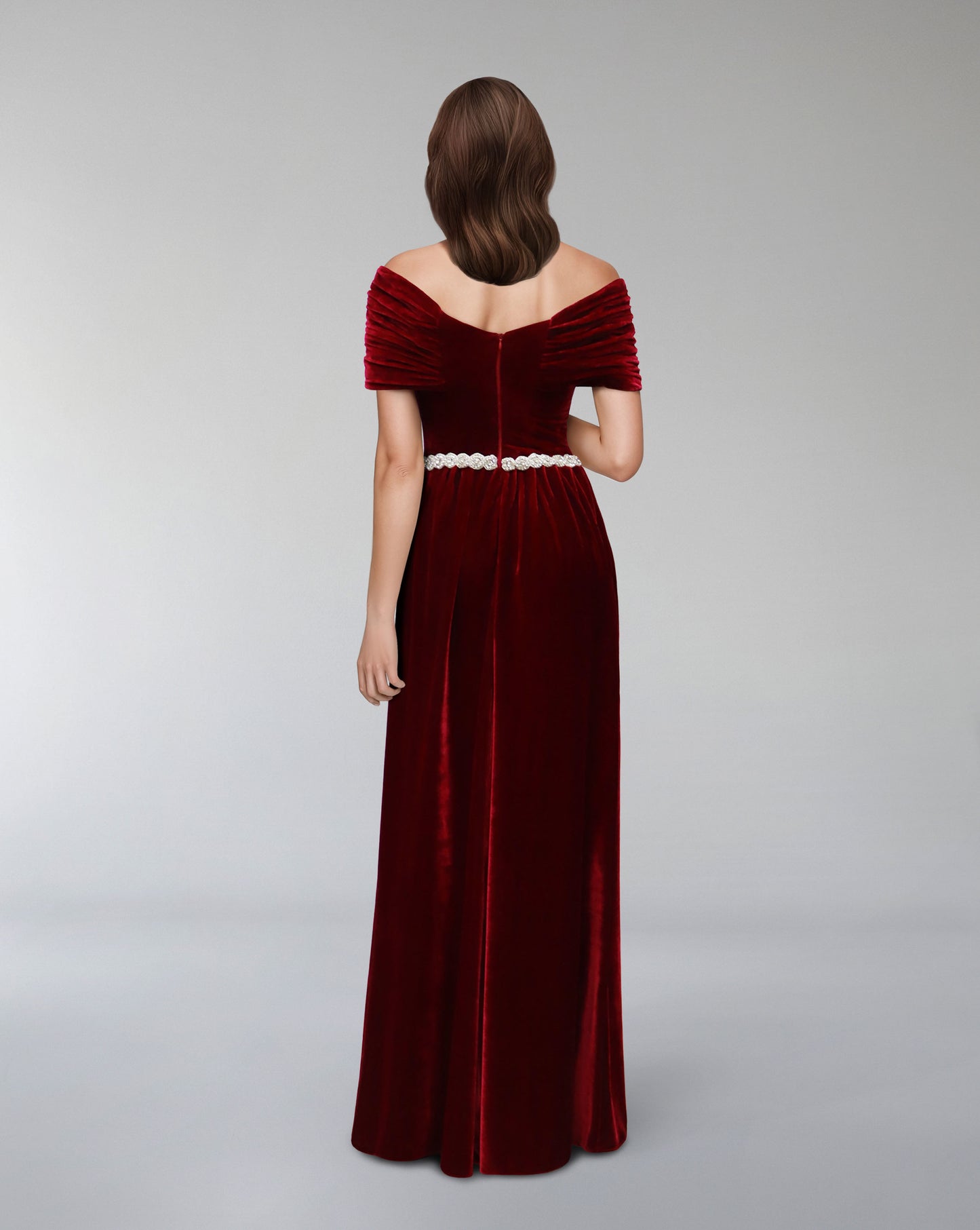 Draped velvet dress with waist embellishment  - ODD-ODETTE