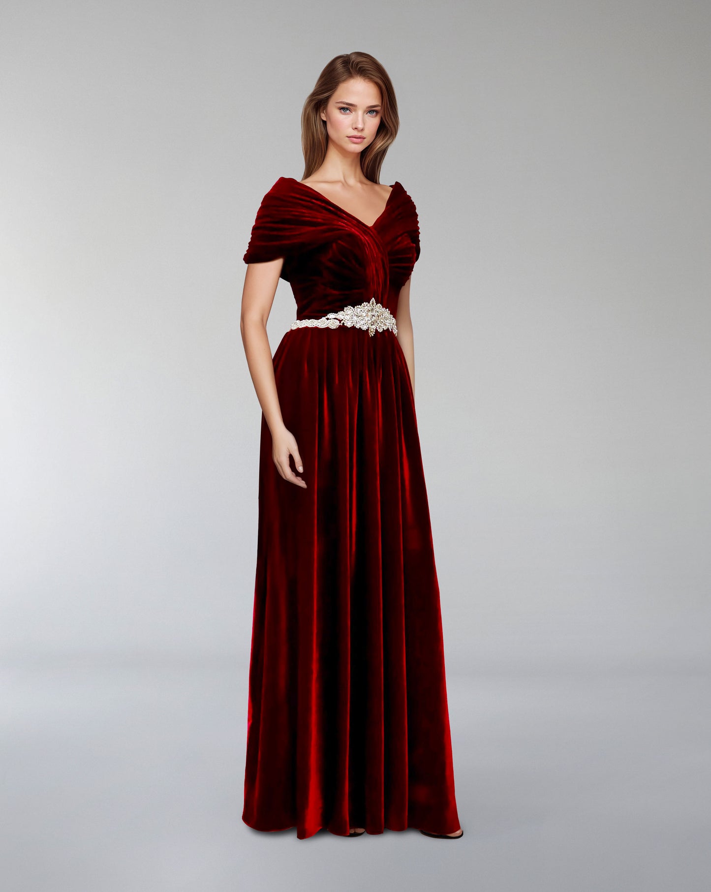 Draped velvet dress with waist embellishment  - ODD-ODETTE