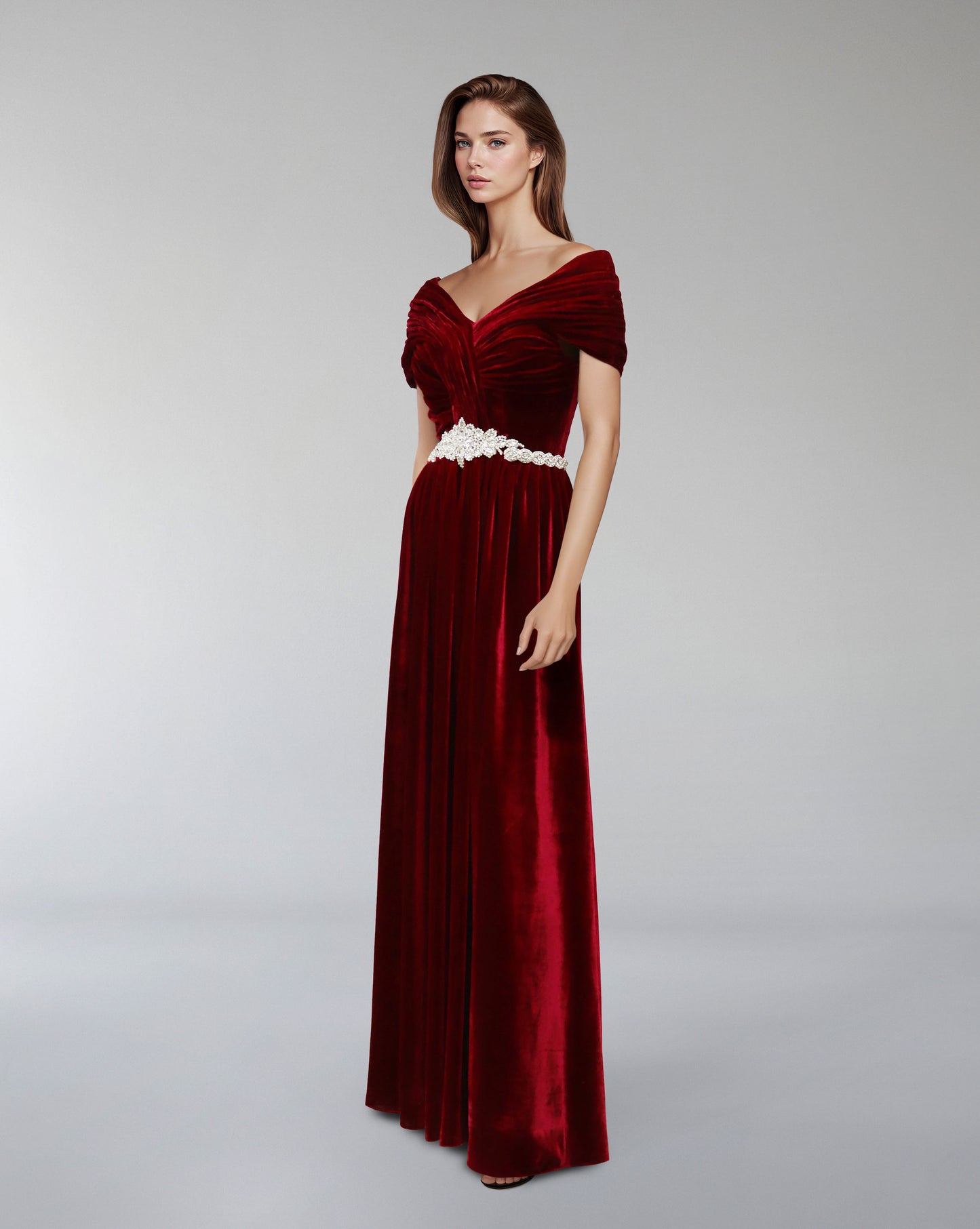 Draped velvet dress with waist embellishment  - ODD-ODETTE