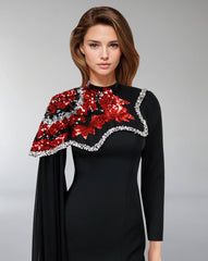 one-shoulder embellished column gown with sequin motif – ODD- REVAKTO