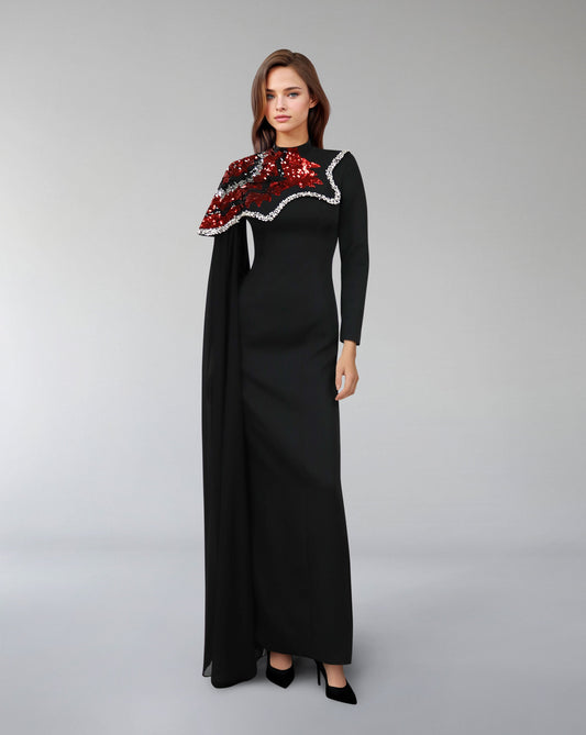 one-shoulder embellished column gown with sequin motif – ODD- REVAKTO