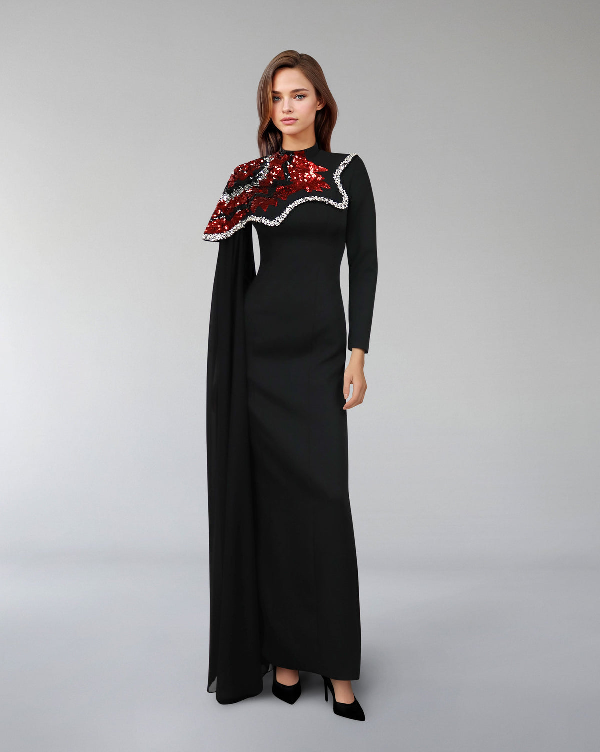 one-shoulder embellished column gown with sequin motif – ODD- REVAKTO