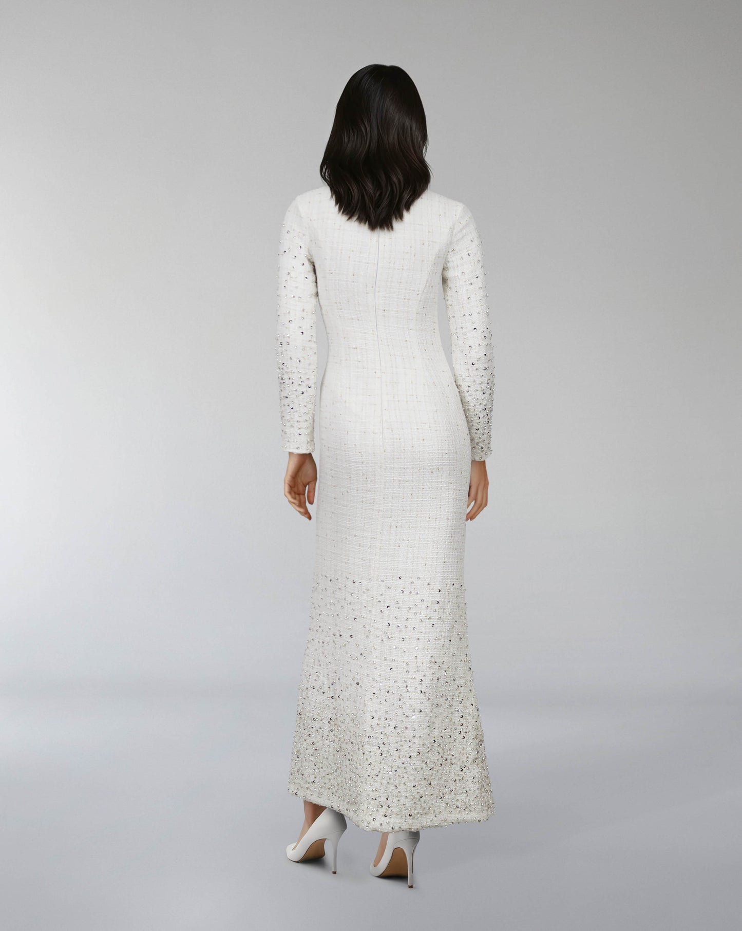 Long-Sleeve Beaded Column Dress - ODD-CELESTE