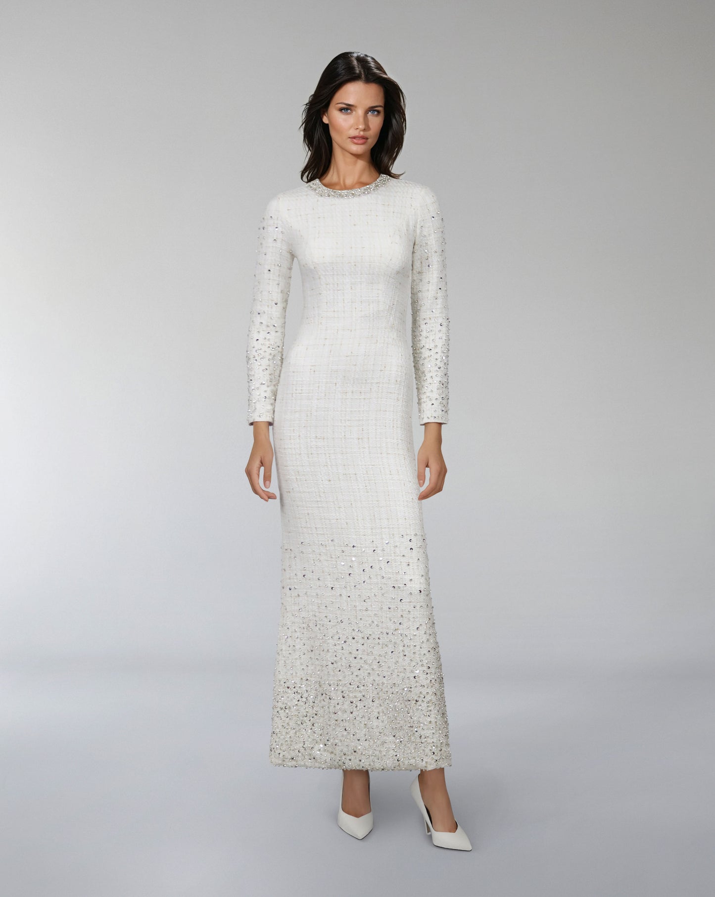 Long-Sleeve Beaded Column Dress - ODD-CELESTE