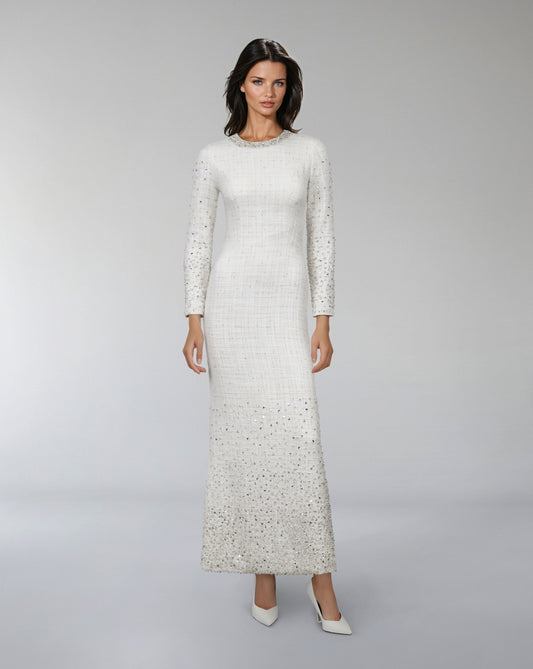 Long-Sleeve Beaded Column Dress - ODD-CELESTE