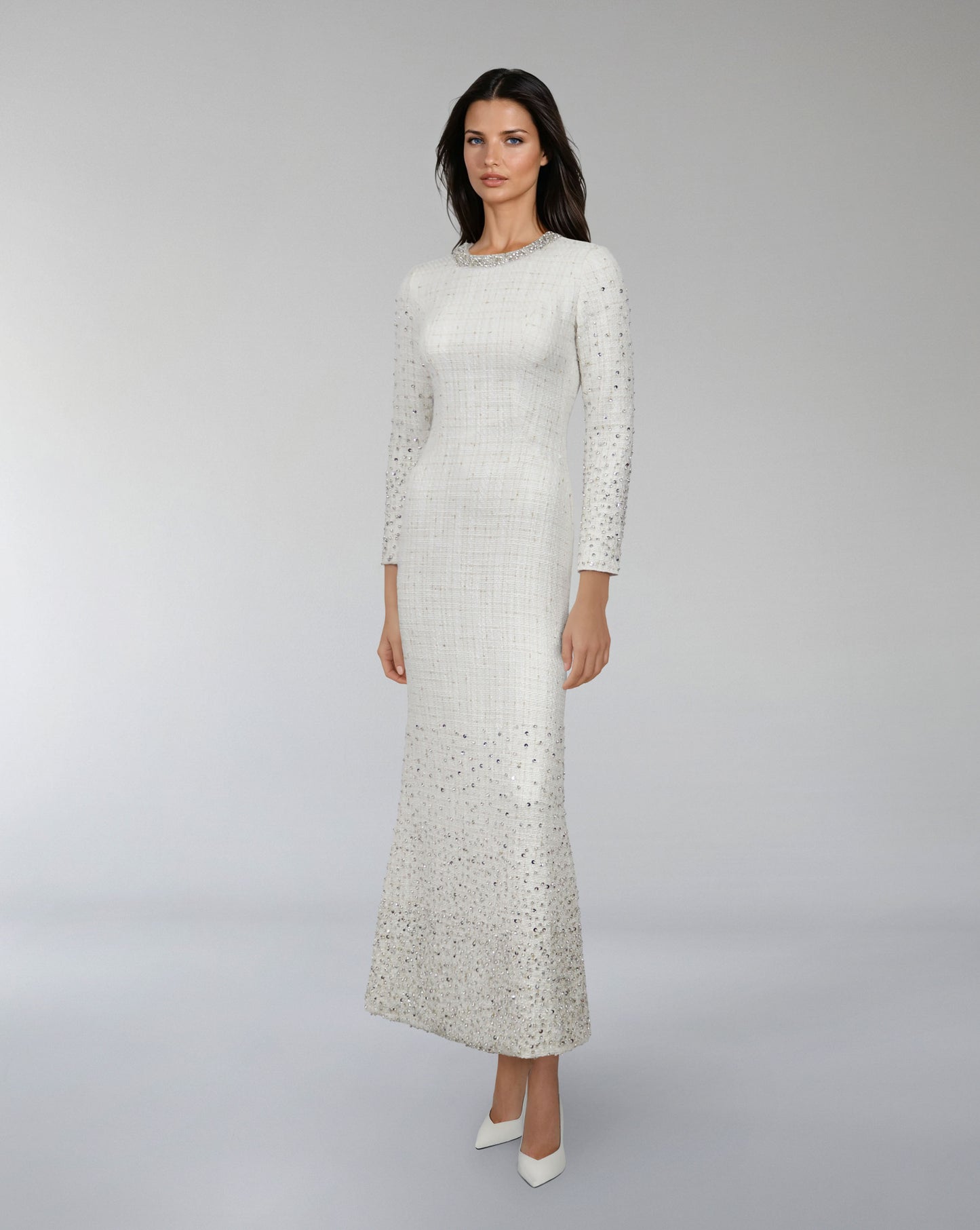 Long-Sleeve Beaded Column Dress - ODD-CELESTE