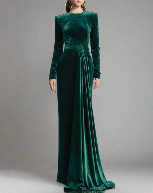 Long-sleeve velvet gown with draped waist – ODD- ENERALS