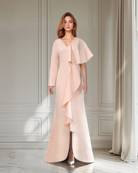 Ruffled pink dress with asymmetrical sleeves - SH-Surinder