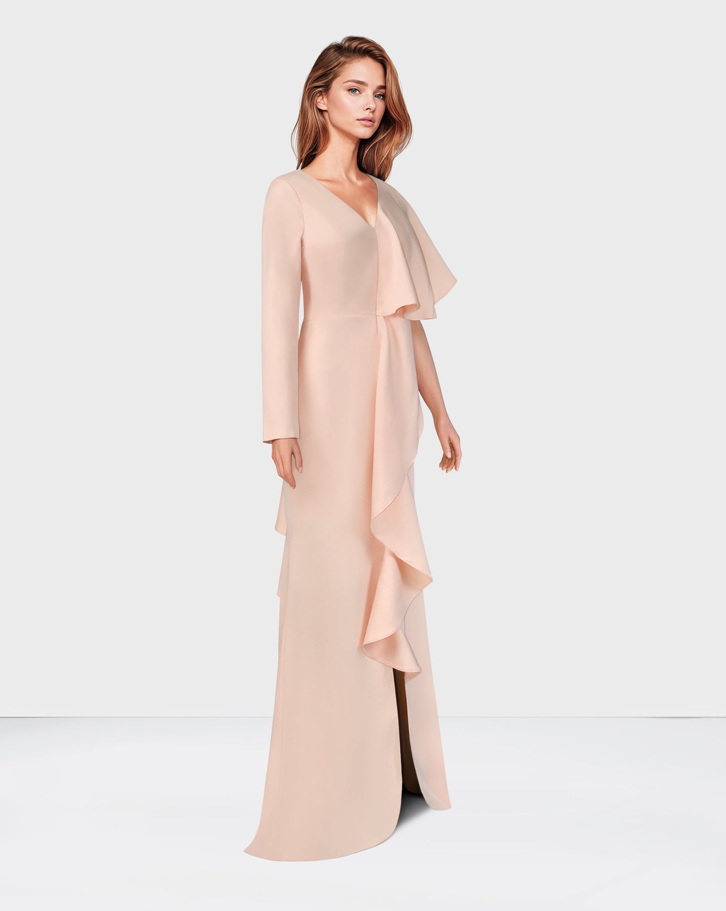 Ruffled pink dress with asymmetrical sleeves - SH-Surinder