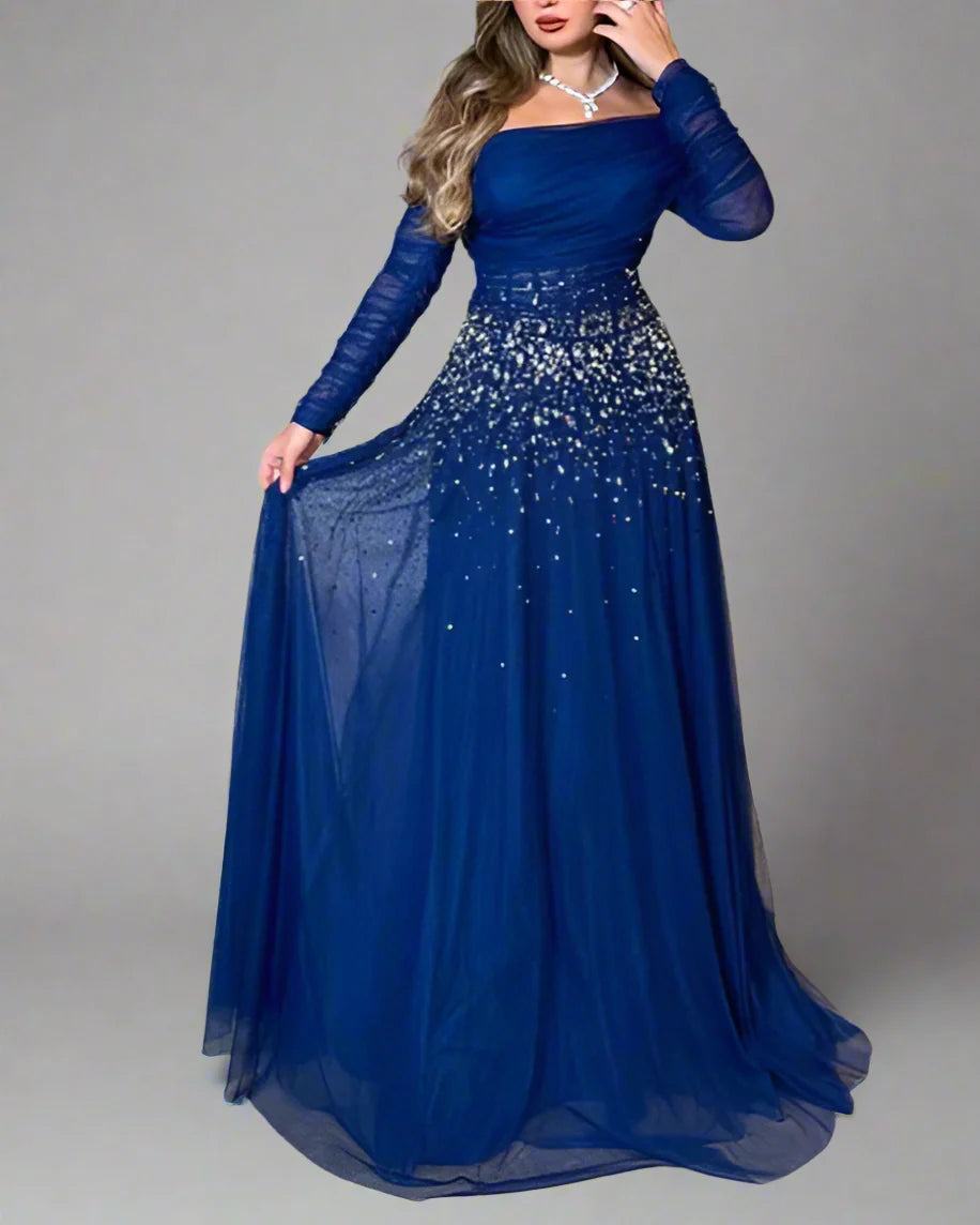 Off-shoulder tulle gown with crystal embellishments – ODD- STELLARA