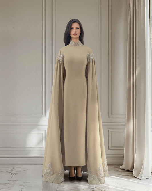 Column dress with maxi sleeves - back cape - ODD-Qlooza