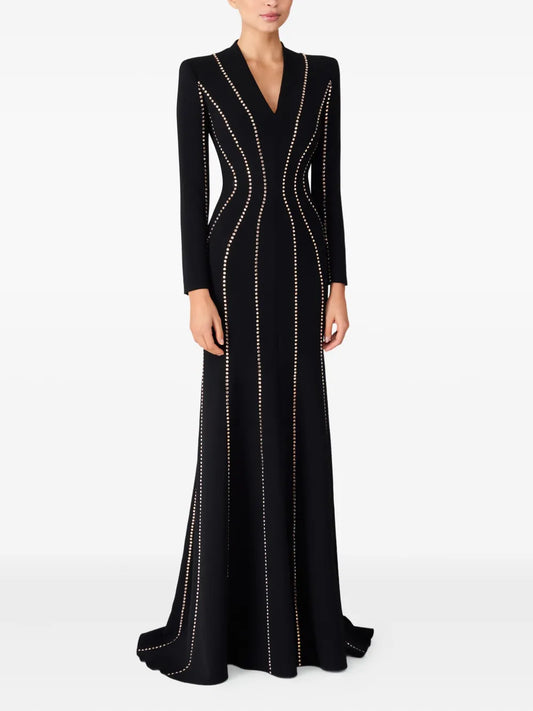long-sleeve gown with contour stud detailing – ODD- ASTRID