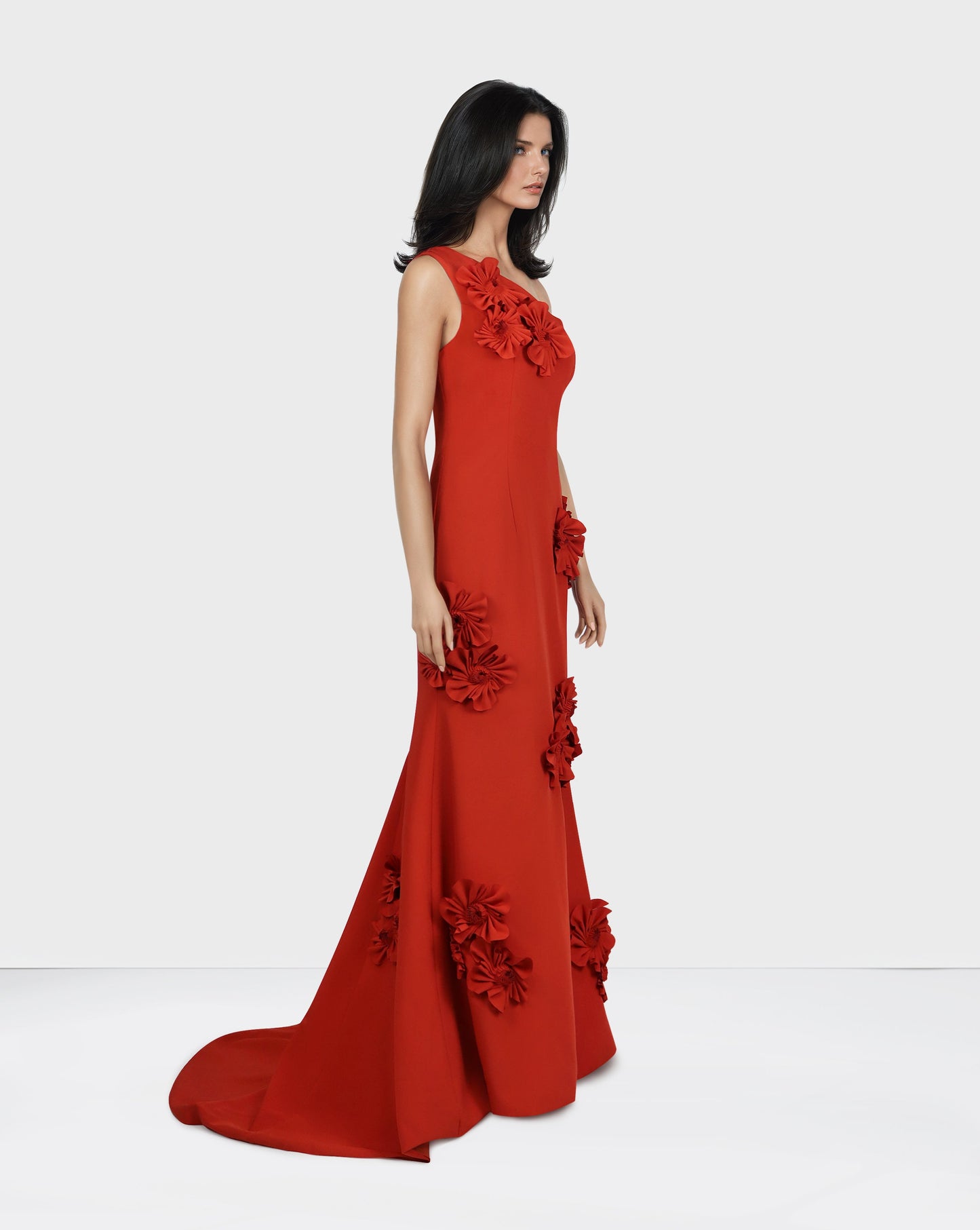 Shoulder off red dress with 3D flowers  -ODD- LOYAN