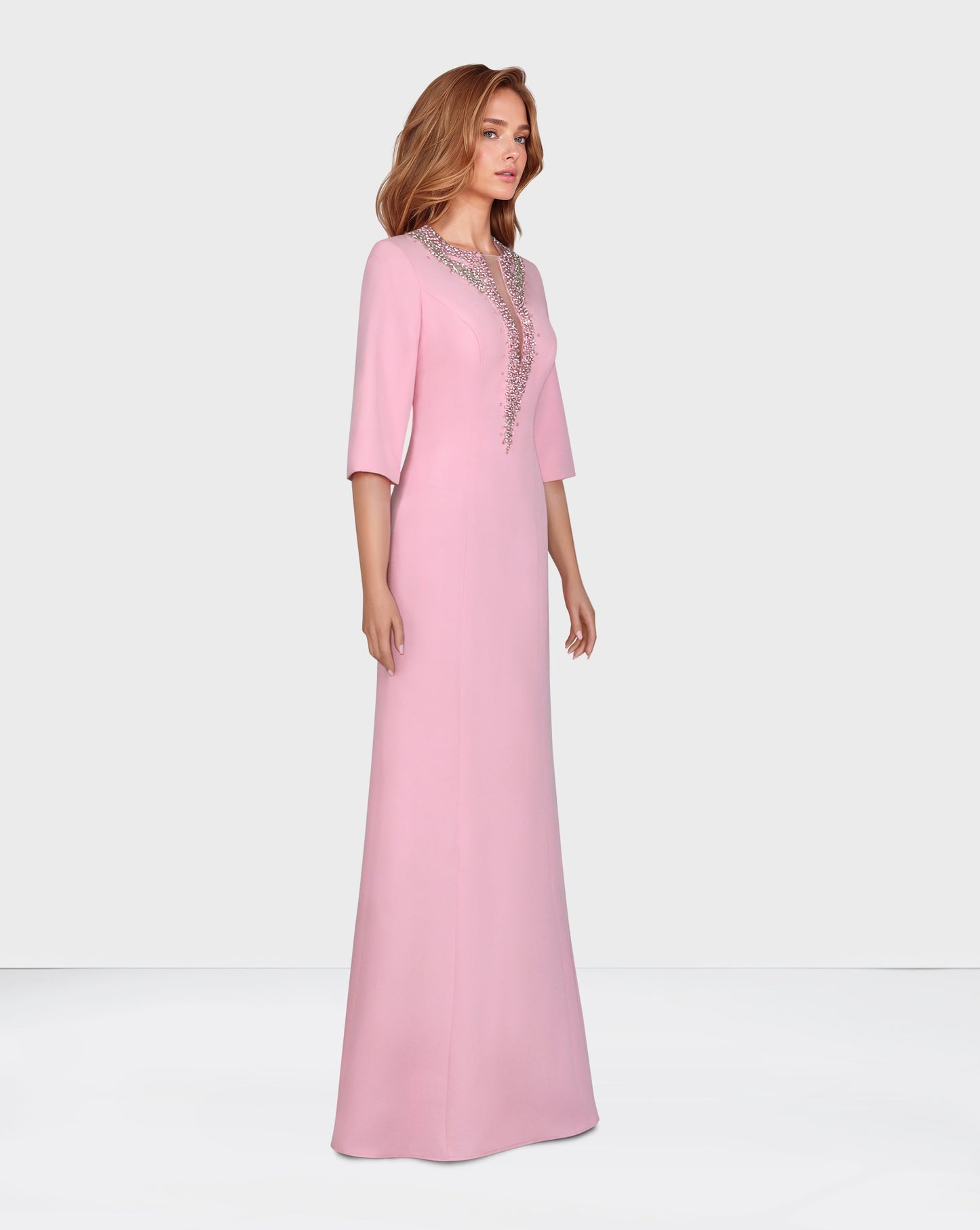 ODD-Sequinned neckline - long floor length pink dress