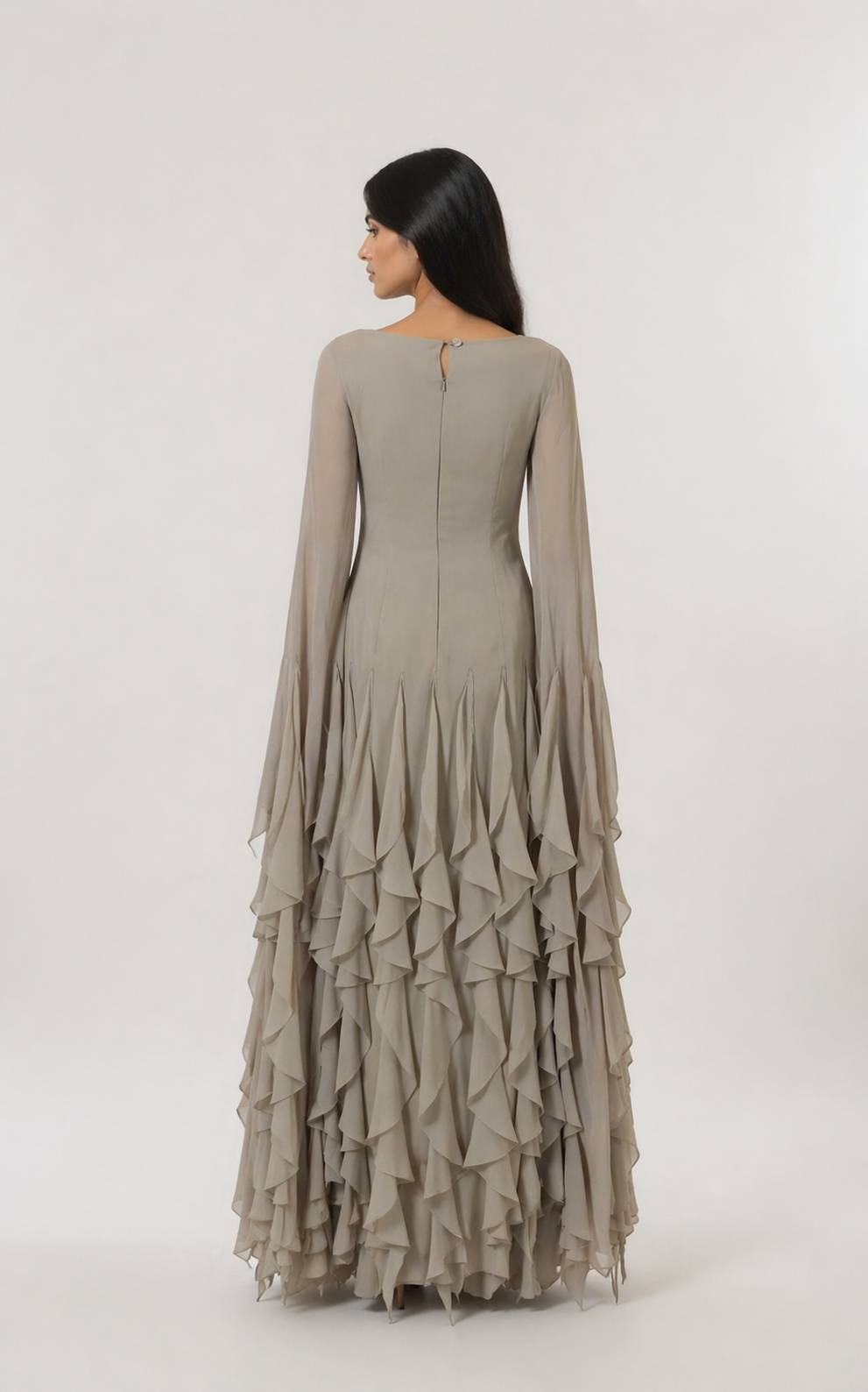 long sleeve ruffled chiffon maxi dress – ODD- SERENE