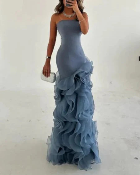 Strapless mermaid dress with layered organza ruffles – ODD- SKYLA