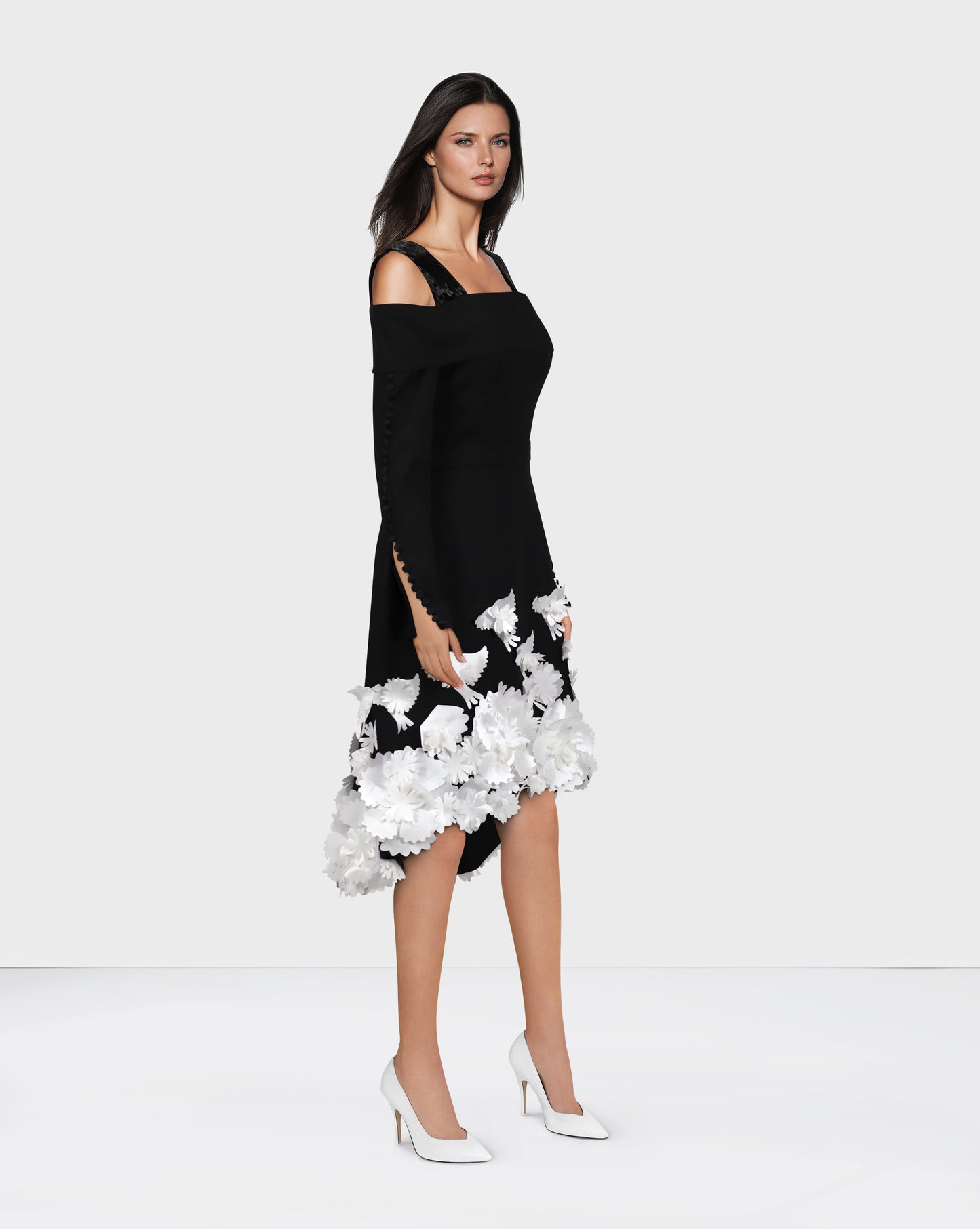 Little black dress with 3D flowered bottom -ODD-JOLLA