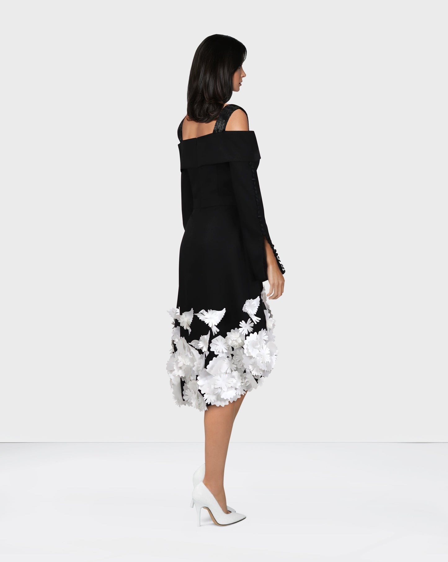 Little black dress with 3D flowered bottom -ODD-JOLLA