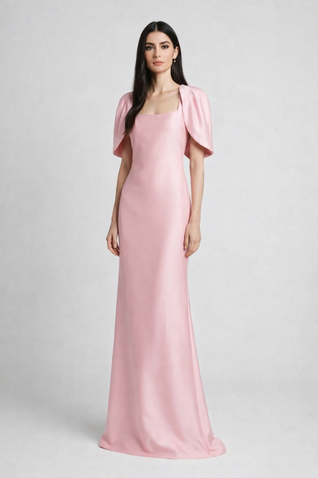 square neck column dress with cape sleeves – ODD- BLUSH