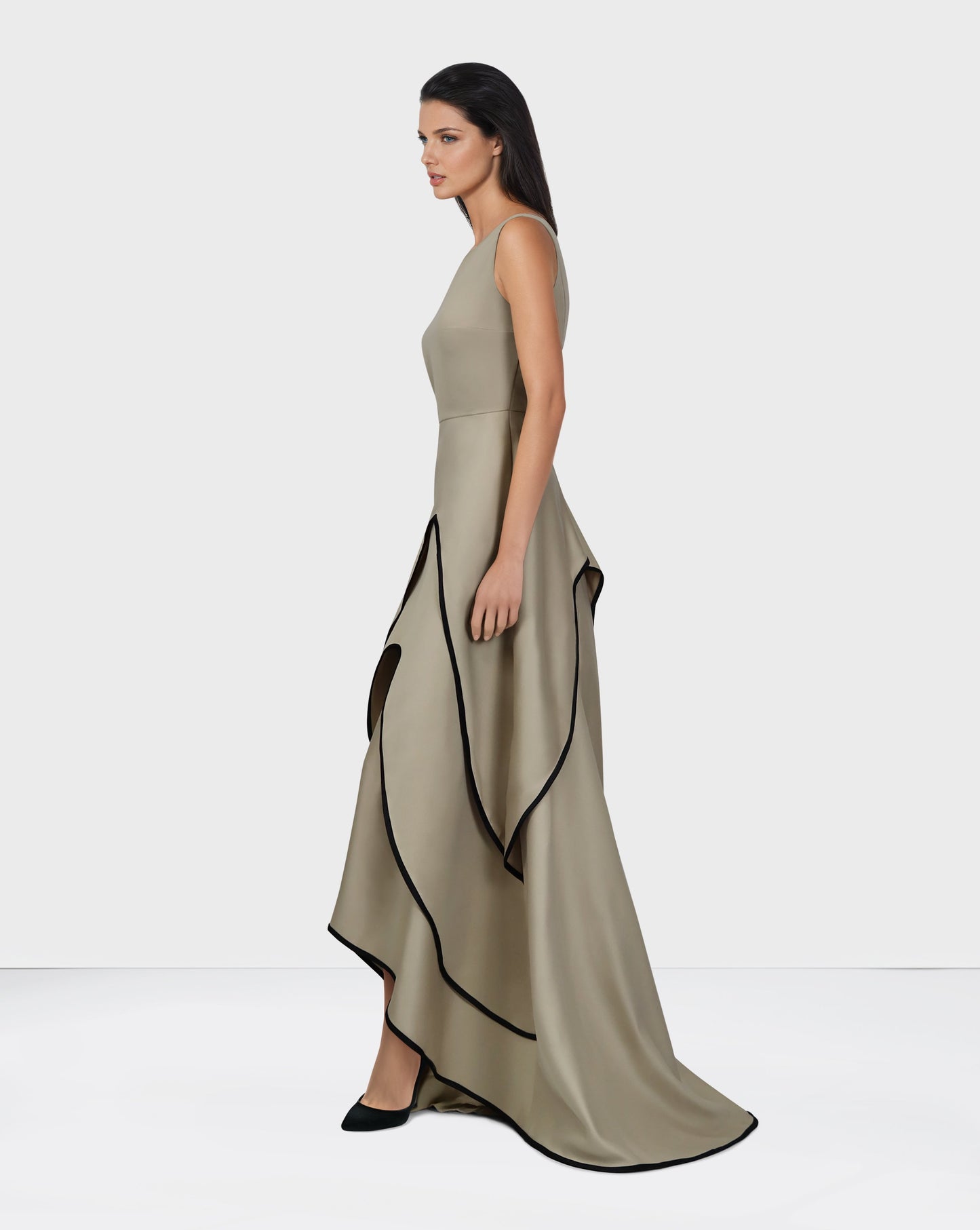 Sleeveless Taupe Dress with Layered Skirt - ODD-TOLVEN