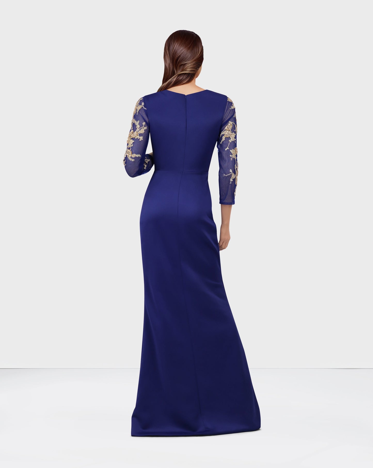 ODD-Blue Floor-Length Dress with see through sequined sleeves