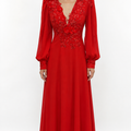 long-sleeve A-line evening gown with embellished V-neck – ODD- VALENTINA