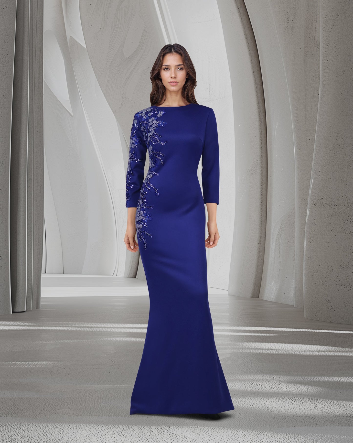 ODD-Long sleeve Floor-Length Dress with beaded side