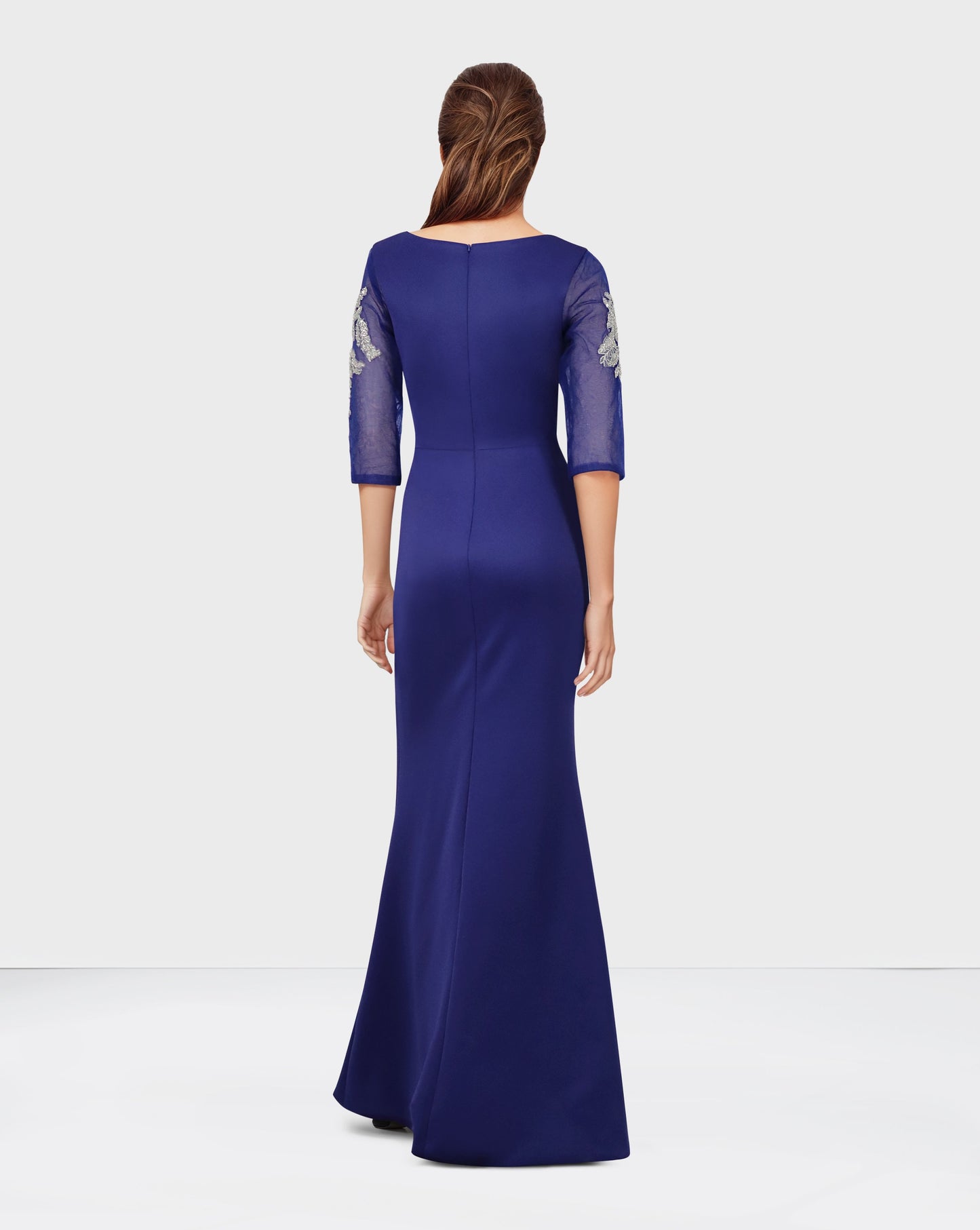 ODD-Sequined floor-length blue dress with see-through sleeves