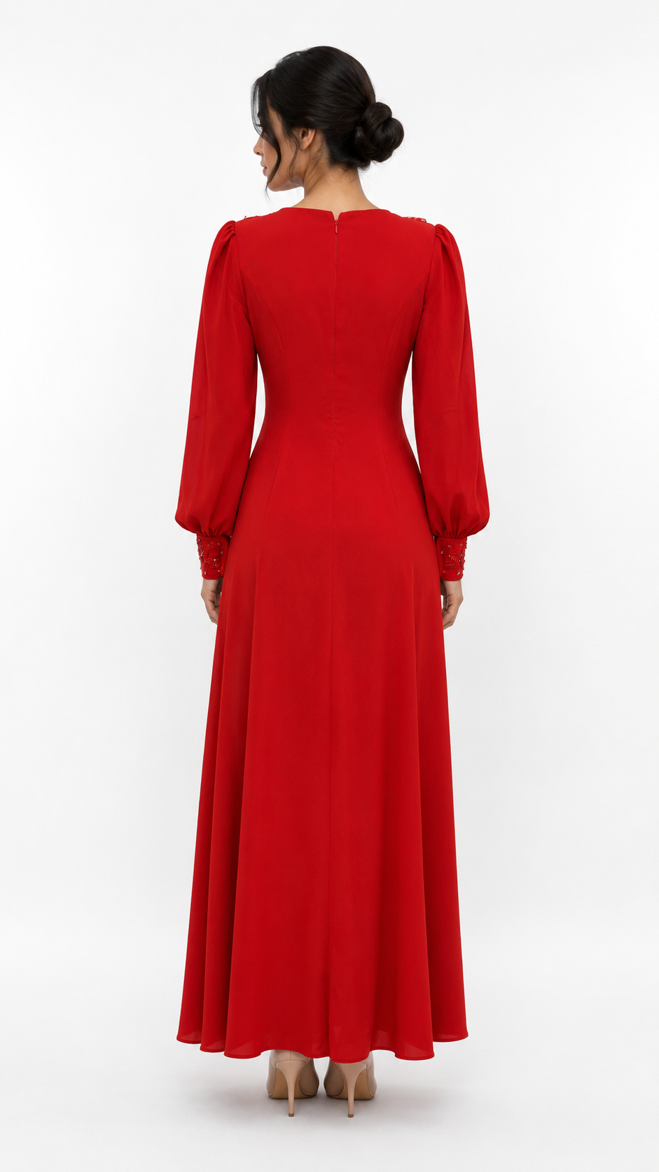 long-sleeve A-line evening gown with embellished V-neck – ODD- VALENTINA