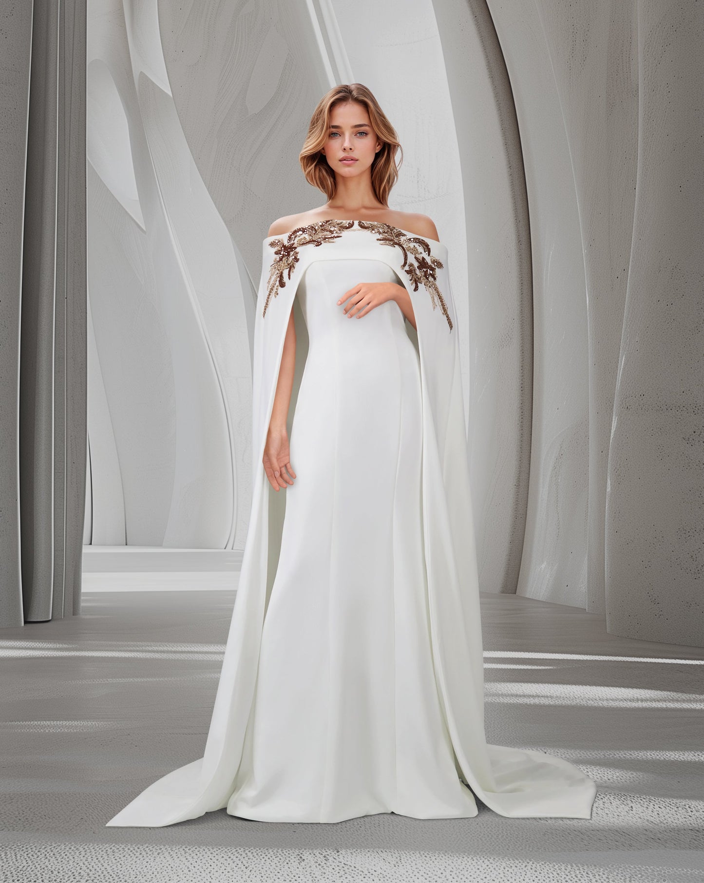 ODD-Shoulder off - sequined dress with maxi cape